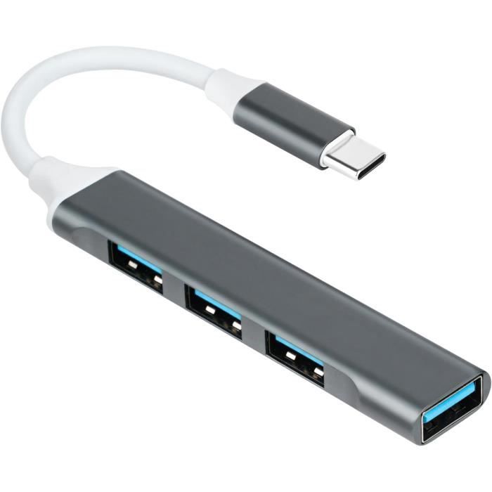 Hub USB 3.0 4 Ports Avec Câble 1,2 M - Vitesse 5 Gbit/s, Port De Charge USB-C, Pour PC/Mac