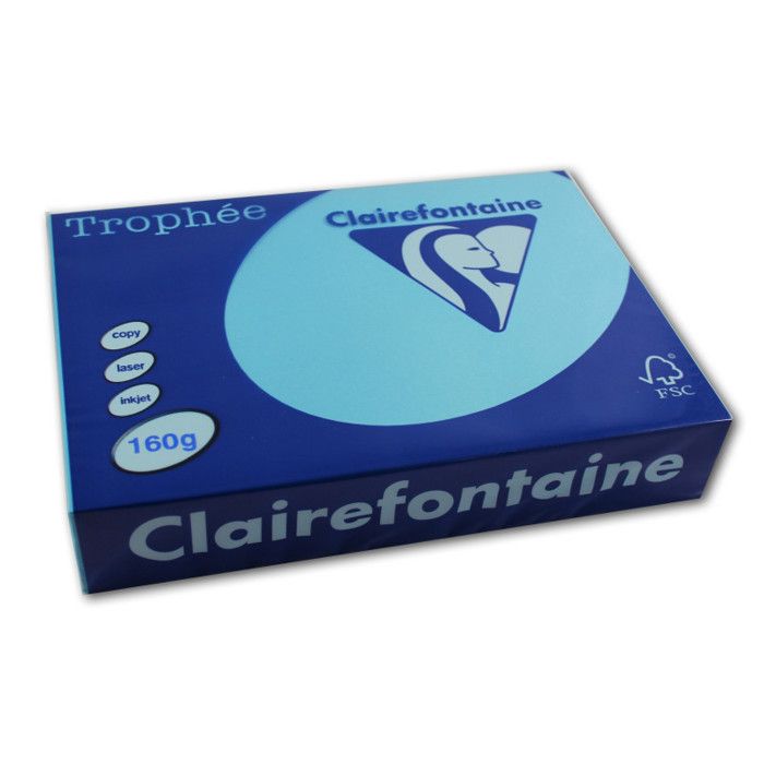 Clairefontaine 1213C - Ries Druckerpapier / Kopierpapier Trophee, intensive Farben, DIN A4, 120g, 250 Blatt, Eisblau, 1 Ries Clairefontaine 1213C - Ries Druckerpapier / Kopierpapier Trophee, intensive Farben, DIN A4, 120g, 250 Blatt, Eisblau, 1 Ries
