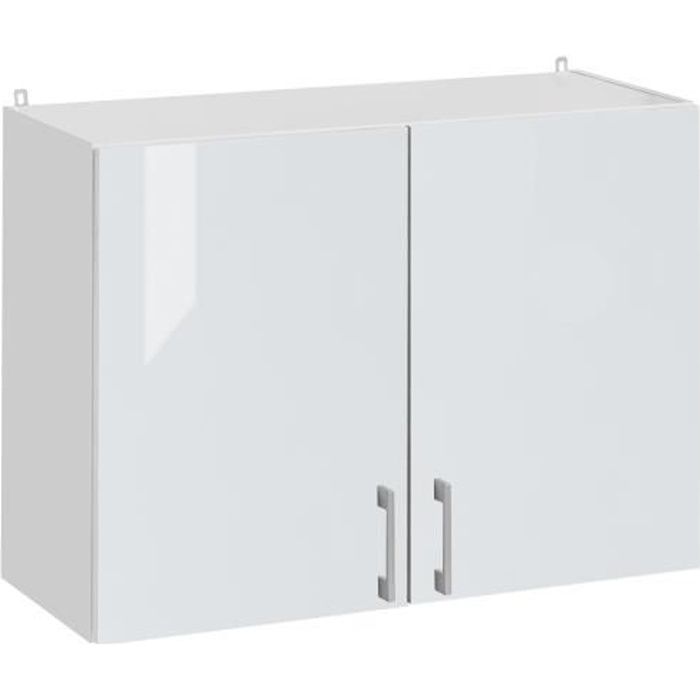 meuble haut de cuisine - cuisineandcie - 2 portes - l 80 cm - blanc brillant