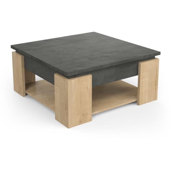 Table basse carrée AUSTIN - Décor chêne Hamilton et Sidewalk - L 80 x P 80 x H 37,2 cm - DEMEYERE
