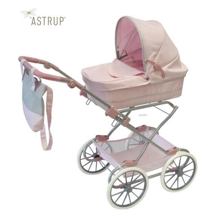 Poussette Landau de Luxe rose avec accessoires pour poupée