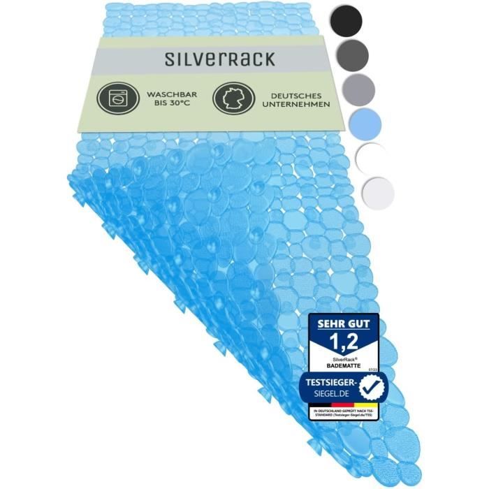 SilverRack Tapis De Bain Antidérapant 88x40cm - Noir Galets - Sans BPA - Pour Baignoire Ou Douche