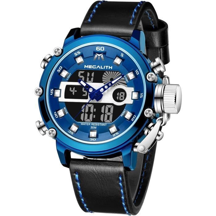Montre Homme MEGALITH Chronographe Analogique-digitale - Cadran 48mm - Bracelet Cuir - Étanche 3 ATM - Multifonctions