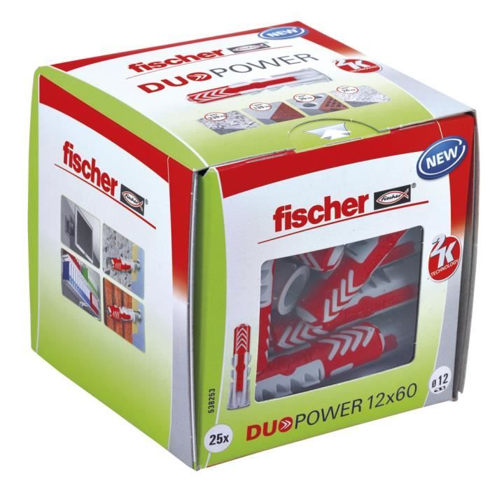 FISCHER - Cheville tous matériaux DuoPower 12x60 mm - Boîte de 25