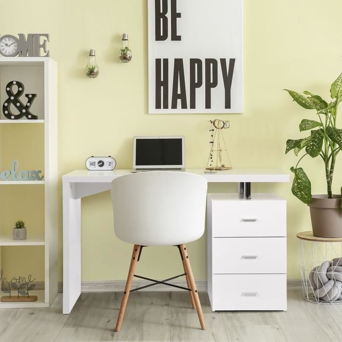 Bureau avec 3 tiroirs - MINISTER - MDF finition mélaminé et laqué UV haute brillance blanche - L120
