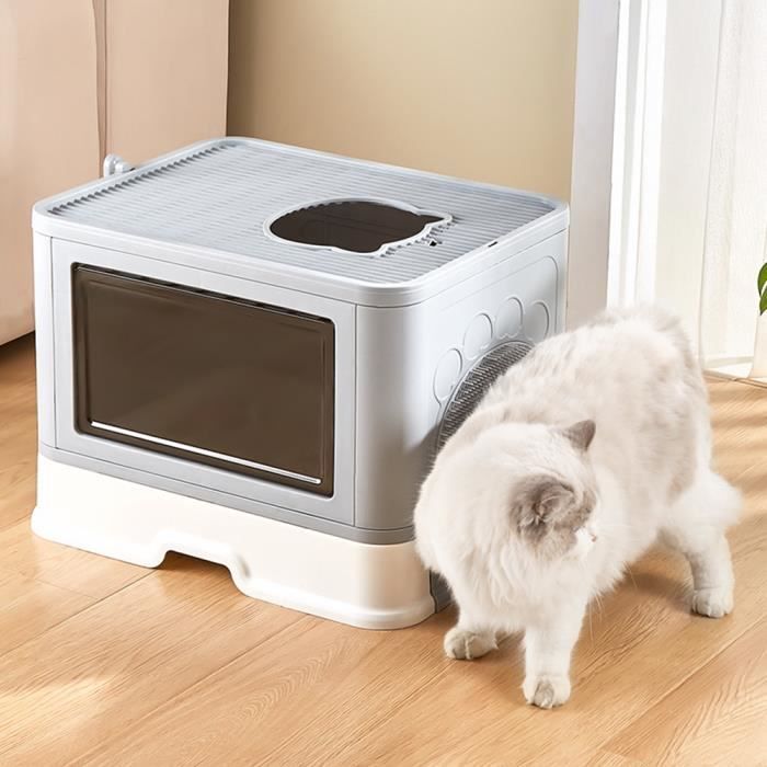 Comparer les prix de Bac à litière avec capot et grande entrée HUOLE - GRIS - Moderne - 48.5L x 36.5W x 38H cm - 3.4kg