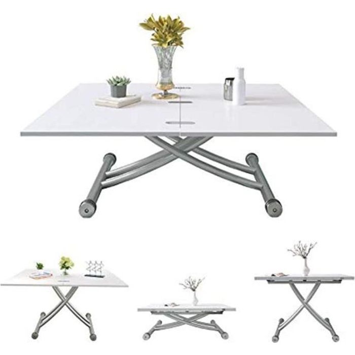table de salle à manger - joolihomeliving - table basse réglable en hauteur - blanc - rectangulaire - laqué