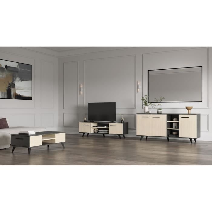 Ensemble salon - Enfilade buffet haut table basse - KENT- Chêne de fil / Sidewalk - DEMEYERE