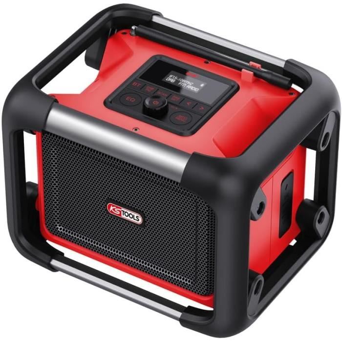 KS Tools Enceinte Bluetooth chantier 80W (2x20W) – Secteur + Batterie 18–20V FM/DAB+