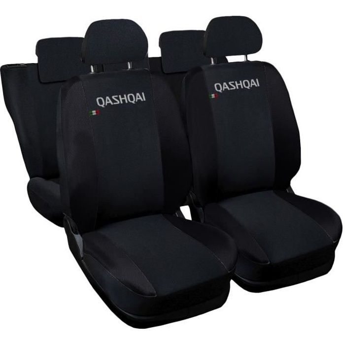 Lupex Shop Housses de siège auto compatibles pour Qashqai Noir Noir