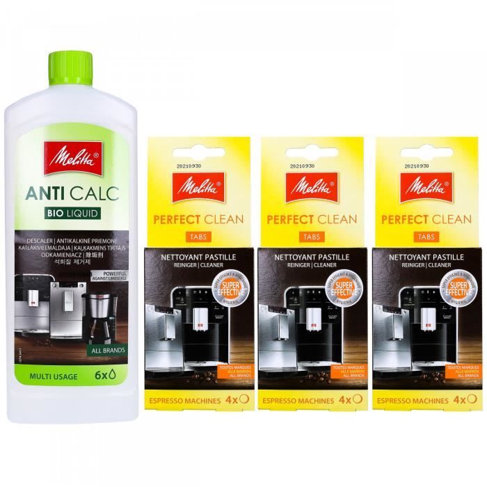 Kit Melitta Détartrant Melitta Anticalc Liquide Bio Multi usage, 250 ml et tablettes de nettoyage perfect clean tabs