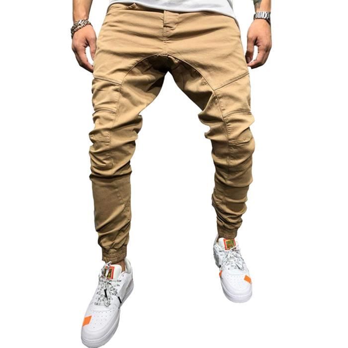 Minetom Homme Jogging Pantalons De Survetement Ceinture Elastique Sport Cargo Chino Pants Avec Poches Slim Fit Joggers Kaki Cdiscount Sport