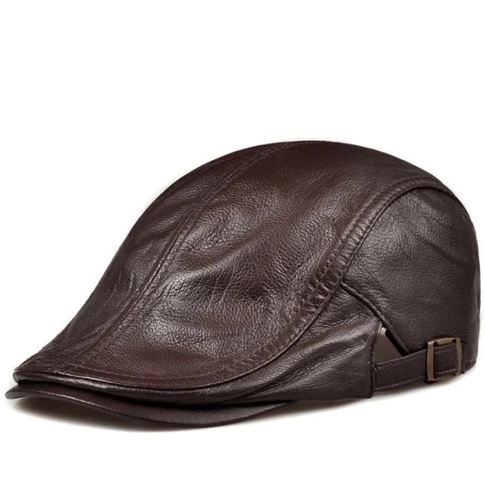 Casquette Vintage En Cuir Véritable Bleue – Style Baseball USA Réglable (Homme)