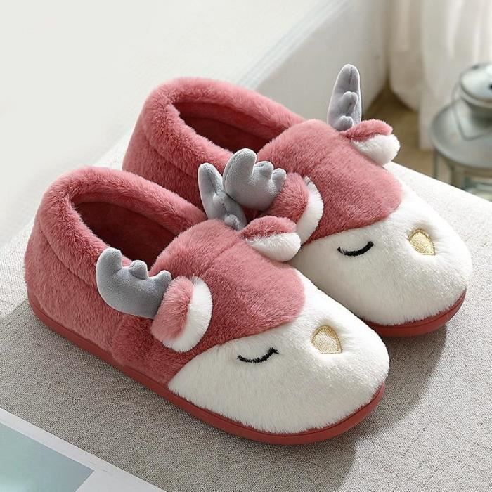 Chaussons Femme Hiver - Doublure Fourrure - Semelle Antidérapante - Mignon à Motif Animé