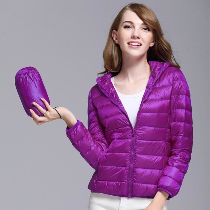 Femme Doudoune à Capuche Imperméable couleur unie à Manches Longues