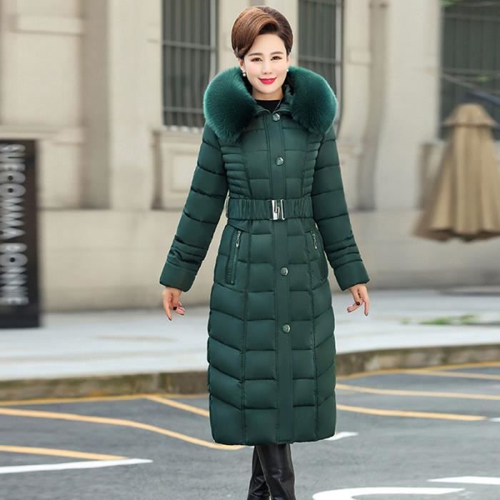 Doudoune Femme Col Fourrure Capuche Matelasse Longue Rembourree Duvet et Coton Hiver Vert Cdiscount Pret a Porter