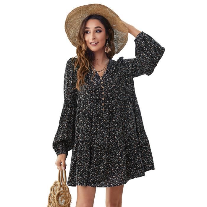 Robe Femme Décontractée Col V Boutonnée Avec Ceinture - Polyvalente Pour Quotidien, Travail, Fêtes