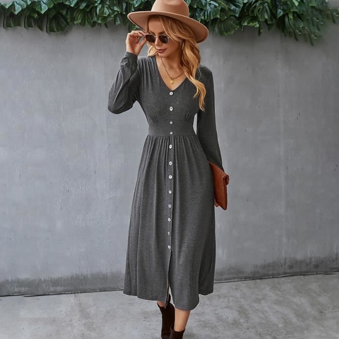 Robe femme chic et ?�l?�gante - Dark Gris hongfengya - Polyester, coton - Lavage ?� la main et en 