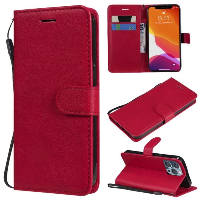Étui Portefeuille En Cuir PU Pour IPhone 13 / 12 (Pro) - Housse De Protection Avec Rabat Et Clip