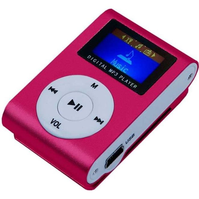 OCIODUAL Lecteur de Musique Numérique MP3 en Métal Mini USB Rose Supporte Carte SD jusqu'à 32Go avec Écran LCD