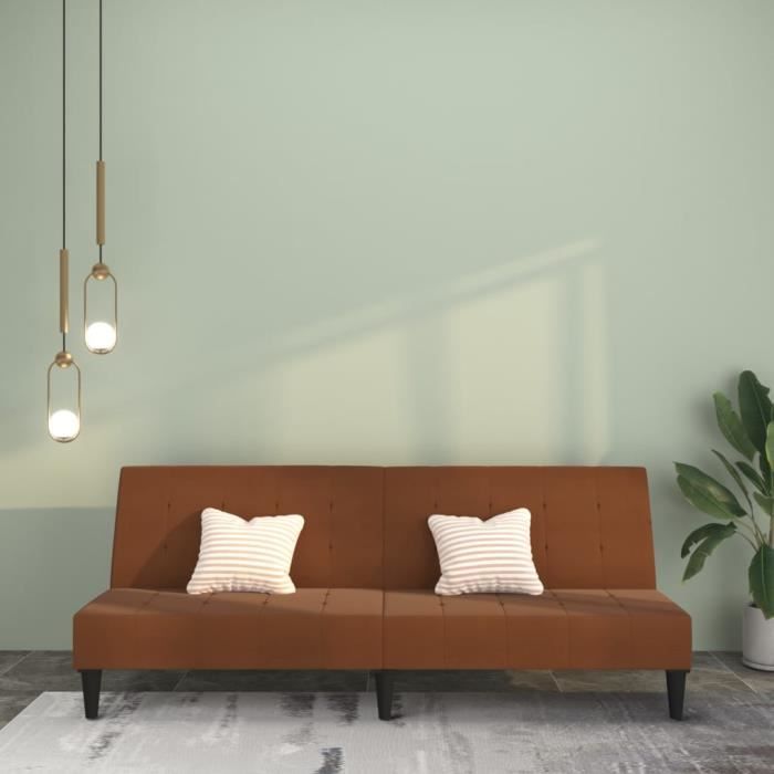 beau - sofa 2 places canapé-lit réglable - marron tissu microfibre{6107}