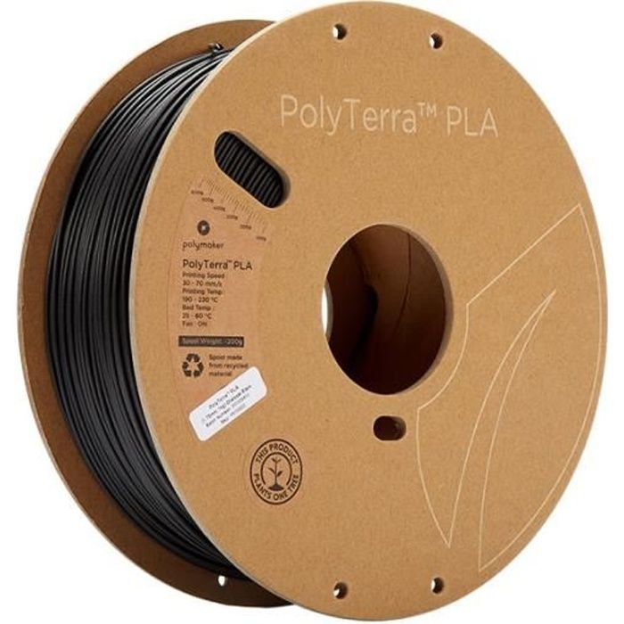 POLYMAKER - Filament PLA pour imprimante 3D - PolyTerra - 1.75mm - 1Kg - Noir