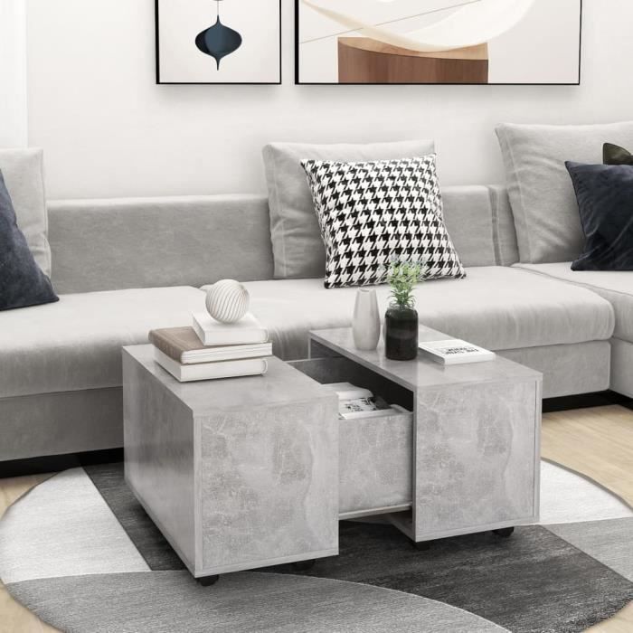 ABB Table basse Gris béton 60x60x38 cm Aggloméré - Qqmora - DXB0372 ...