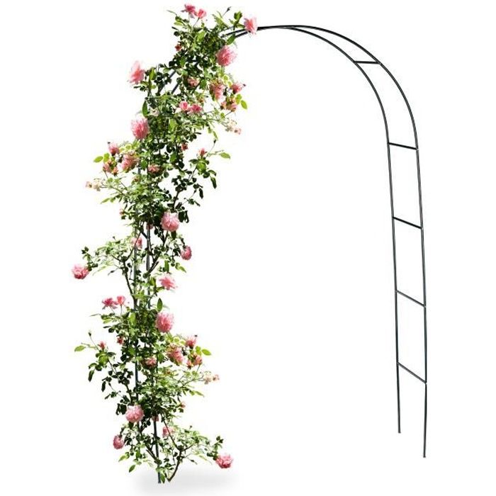 Relaxdays Arche à rosiers en métal hauteur env. 2,00 m résistante aux intempéries jardin tuteur pour plantes arche pour plantes