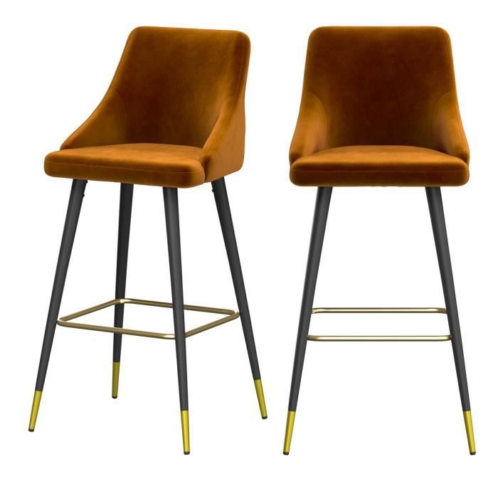 chaise de bar en velours jaune - rendez vous deco - aristote - lot de 2 - vintage - intérieur