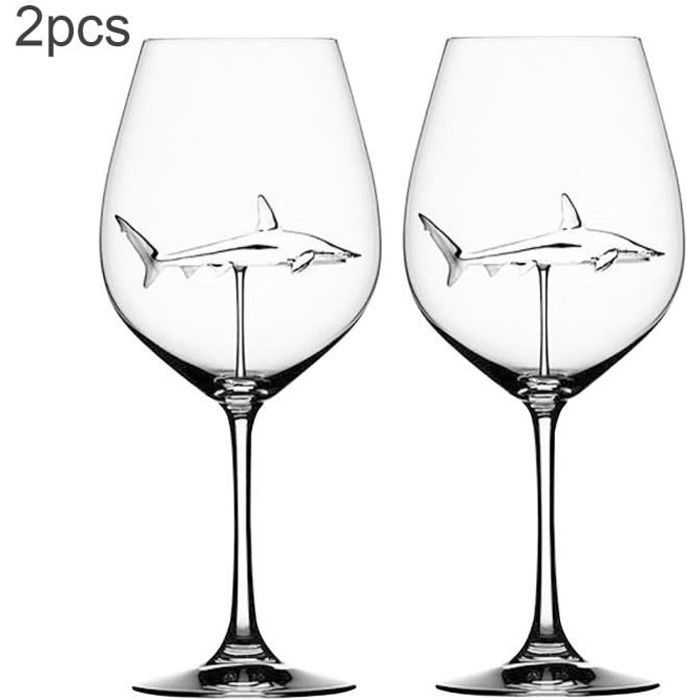 FBGood 2PC Verre à Vin Rouge Requin pour Les Maisons/Bars/Fêtes A Verre à Vin de Noël Goblets Verre Crystal Clear pour Vin Rouge ou Blanc Verres à Vin Rouge Requin avec Requin À lintérieur