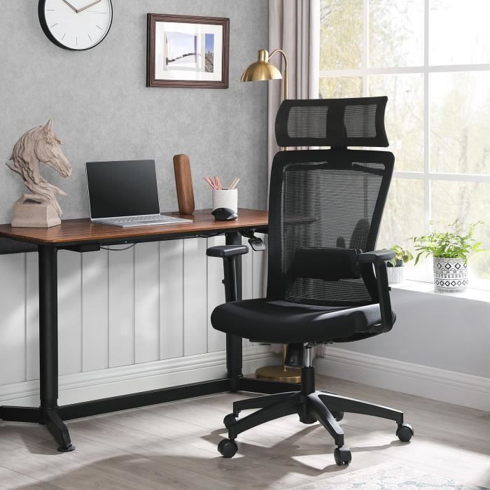 songmics fauteuil de bureau en toile, avec cintre pour manteau, dossier inclinable jusqu'à 110°, hauteur réglable, noir obn057b02