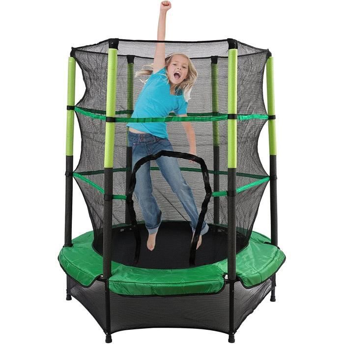 Trampoline Enfant 3-8 Ans Avec Filet De Sécurité - Intérieur Et Extérieur - Panier, Balançoire Inclus