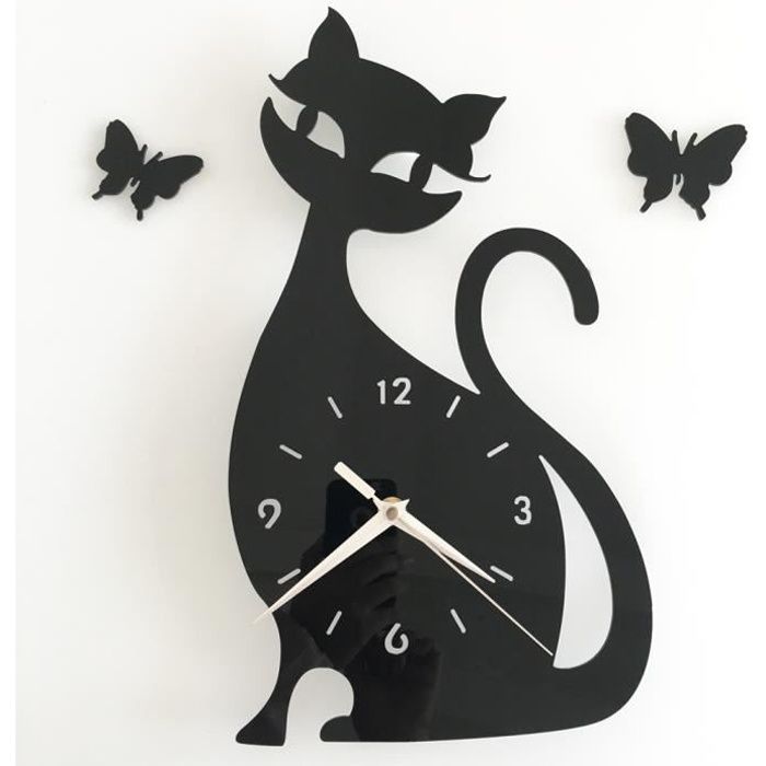 Tofern Horloge Murale Pendule 3d Chat Silencieuse Diy Decoration Ideale Pour Chambre Salon Cuisine Bureau Animal Caht Papillon Cdiscount Maison