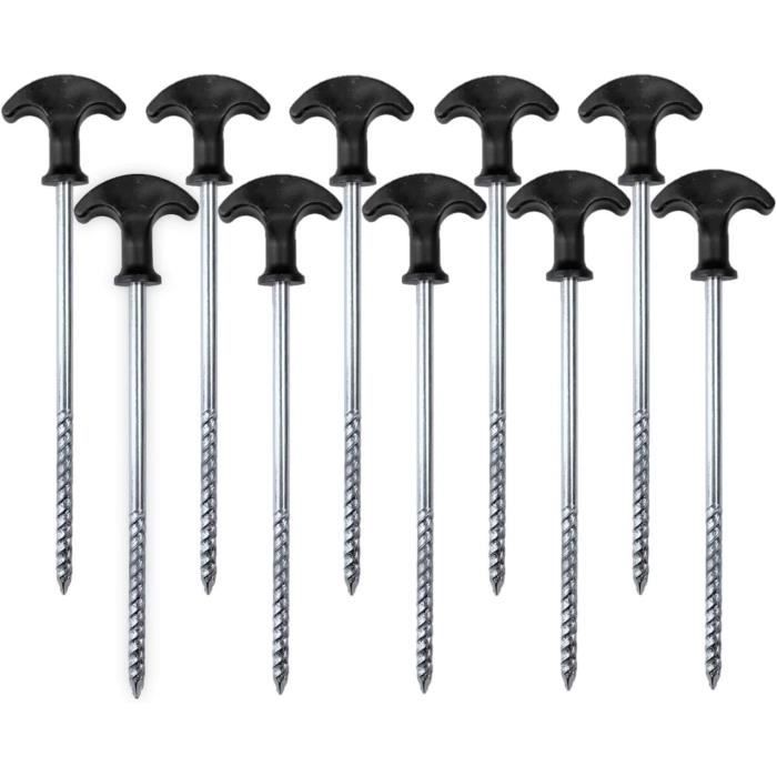 10 Piquets De Tente Plastique Forme T 5,7 Pouces – Ancres Spirales Neuves