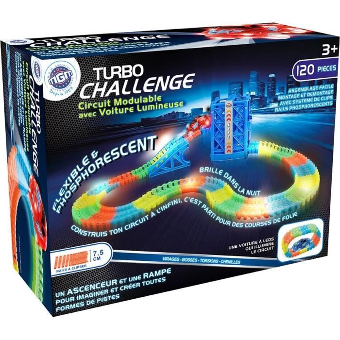 TURBO CHALLENGE Circuit glow 120 pièces avec ascenseur et 1 véhicule -  Cdiscount Jeux - Jouets