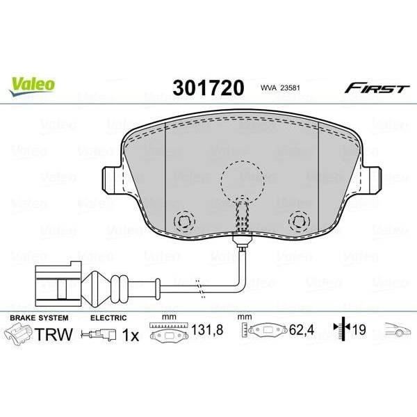 Plaquette de frein gamme first Volskwagen polo VIII - VALEO - 301720