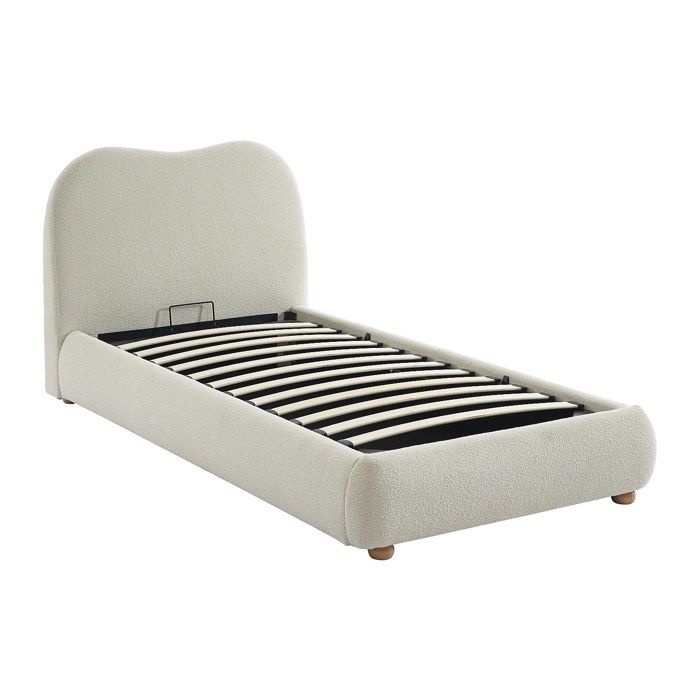 Lit coffre 90 x 190 cm - Tissu bouclette - Blanc - VANARI