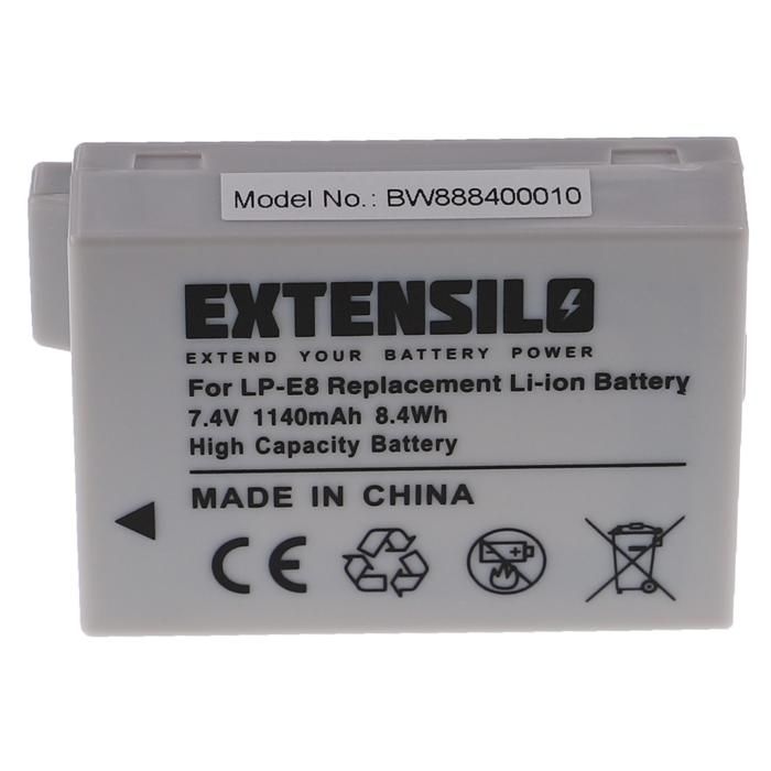 EXTENSILO Batterie compatible avec Canon EOS 550, 550D, 600, 650, Kiss X4, 650D, 600D appareil photo, reflex numérique (1140mAh,