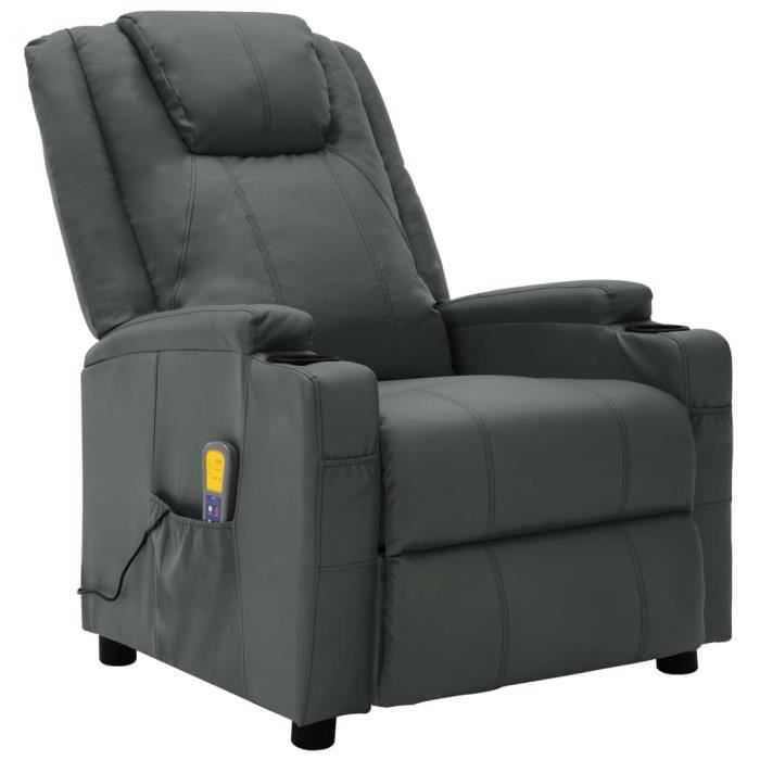 67822 Jills•) SOLDES CHIC Fauteuil relax demassage électrique BEAU - Vibration Fauteuil demassage inclinable Anthracite Similicui