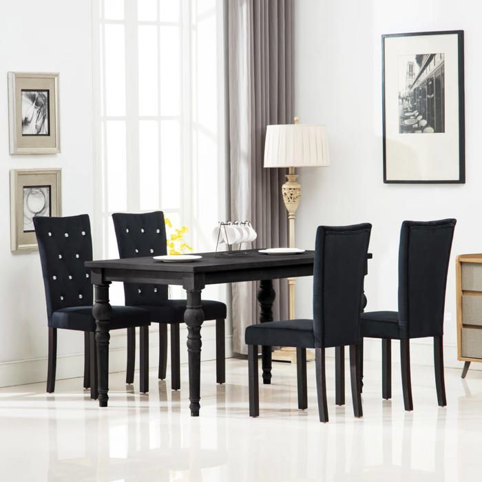 vidaXL 4x Chaise de Salle à Manger Velours Noir Chaise de Cuisine Siège 246487