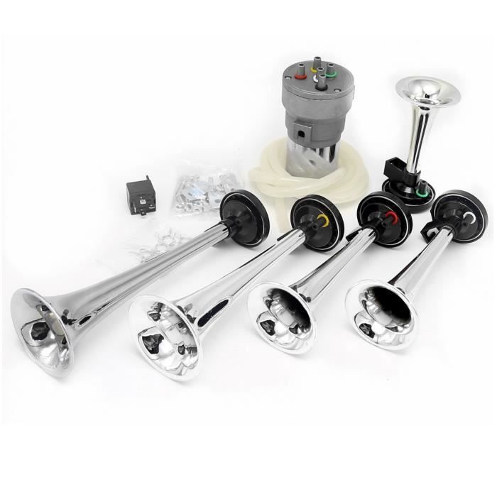 YIYIDA Klaxon Air 150dB Trompette Chromée 430mm - Corne Électrique 12V Pour Voiture Camion Bateau