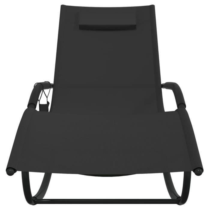 chaise longue à bascule noir acier et textilène - yosoo - 0d060401318120