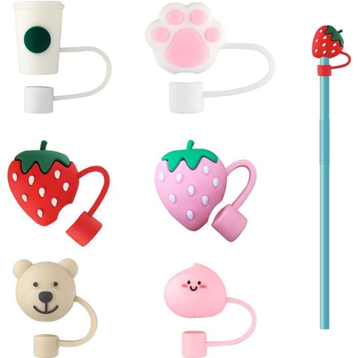 18 Bouchons De Paille Animaux En Silicone - Anti-poussière, Créatifs, Mignons, Diamètre 10 Mm, Pour Pailles Réutilisables