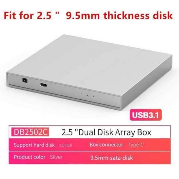 Boîtier RAID 2 Baies CENMATE - Aluminium Avec Ventilateur Pour HDD/SSD | USB 3.0, 4 Modes RAID