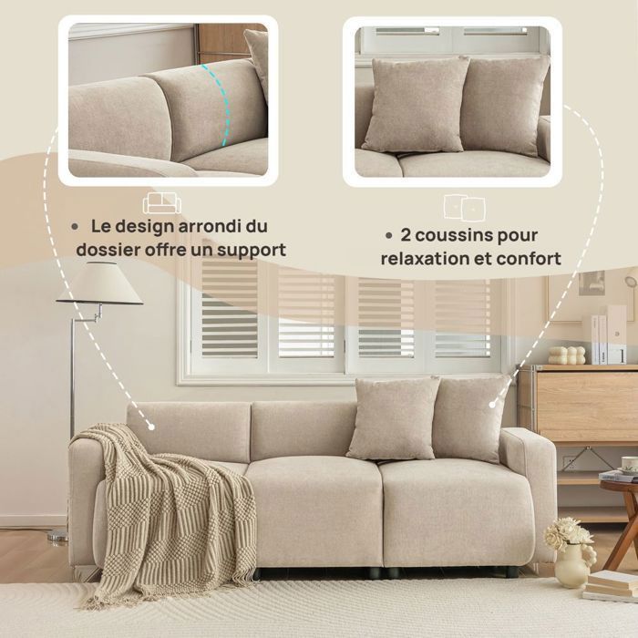 Canapé Sectionnel En U Sapgaks 4 Places - Tissu Chenille Beige - Moderne Et Confortable