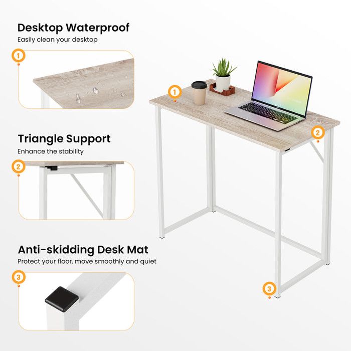 Dripex Bureau Pliable Chêne 80x45x74 Cm - Table Ordinateur Compacte, Petite Surface, Maison & Étudiant
