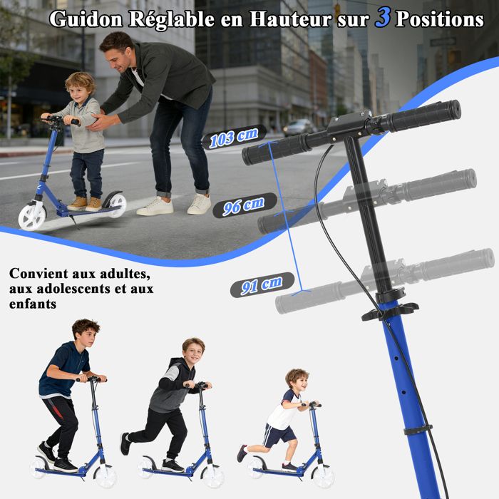 Trottinette Pliable Stitch – Roulements ABEC 5, Frein Pied, Hauteur Ajustable, Plateau Alu Antidérapant – Bleu