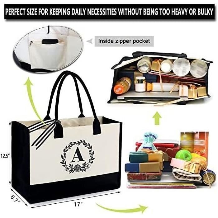 Sac Fourre Tout en Toile avec Initiales pour Femme Sac de Plage Sac a Main Sac Epaule Fourre Tout Shopper Cdiscount Bagagerie Maroquinerie