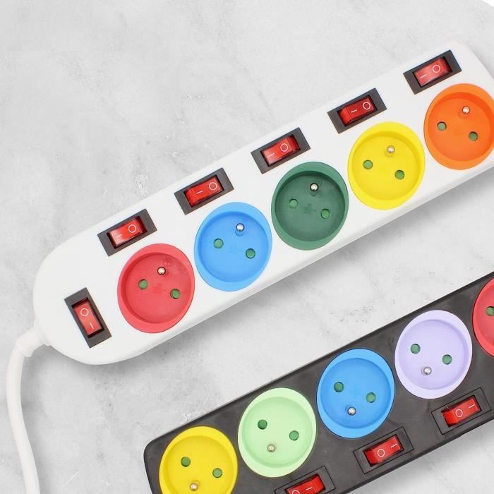 Multiprises Electriques 5 Prises Couleur - Bloc Multiprise Couleur ...