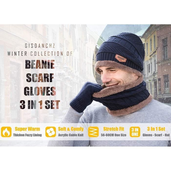 Chaud Bonnet d'Hiver Beanie pour Femme Bonnet Echarp Masque Accessoires d' Hiver Ensemble Set de 3 Pièces Bleu (3 Pièces) - Cdiscount Prêt-à-Porter